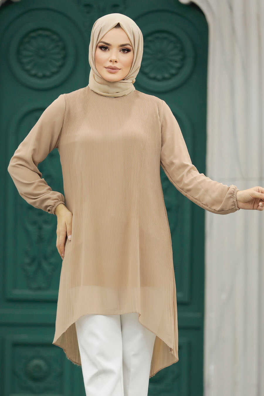 Neva Style - Beige Hijab For Women Tunic 91235BEJ