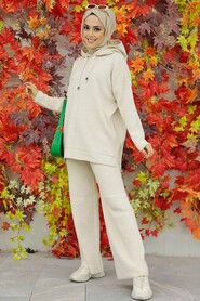  Beige Hijab Knitwear Islamic Clothing Dual Suit 25030BEJ - 2