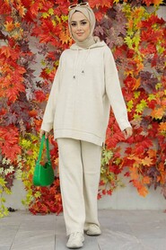  Beige Hijab Knitwear Islamic Clothing Dual Suit 25030BEJ - 3