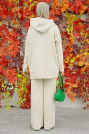  Beige Hijab Knitwear Islamic Clothing Dual Suit 25030BEJ - 4