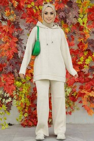  Beige Hijab Knitwear Islamic Clothing Dual Suit 25030BEJ - 1