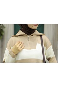  Beige Hijab Knitwear Tunic 27021BEJ - 3