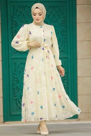  Beige Hijab Maxi Dress 13025BEJ - 2