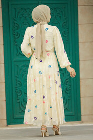  Beige Hijab Maxi Dress 13025BEJ - 3