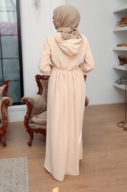  Beige Hijab Maxi Dress 13260BEJ - 2