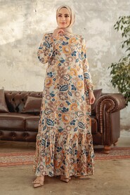  Beige Hijab Maxi Dress 15717BEJ - 2