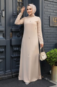  Beige Hijab Maxi Dress 30024BEJ - 1