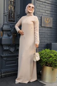 Beige Hijab Maxi Dress 30024BEJ - 2