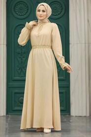  Beige Hijab Maxi Dress 5852BEJ - 2