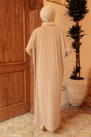  Beige Hijab Turkish Abaya 17801BEJ - 3