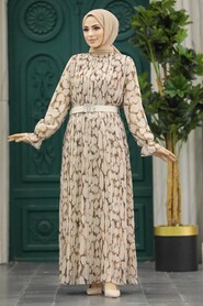  Beige Hijab Turkish Dress 39171BEJ - 1