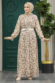  Beige Hijab Turkish Dress 39171BEJ - 2