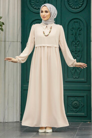  Beige Hijab Turkish Dress 414BEJ - 1