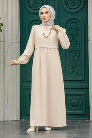  Beige Hijab Turkish Dress 414BEJ - 2