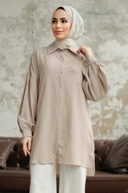  Beige Hijab Turkish Shirt 11221BEJ - 1