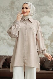 Beige Hijab Turkish Shirt 11221BEJ - 2
