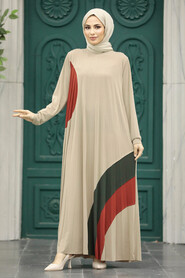 Beige Islamic Clothing Dress 16751BEJ - 2