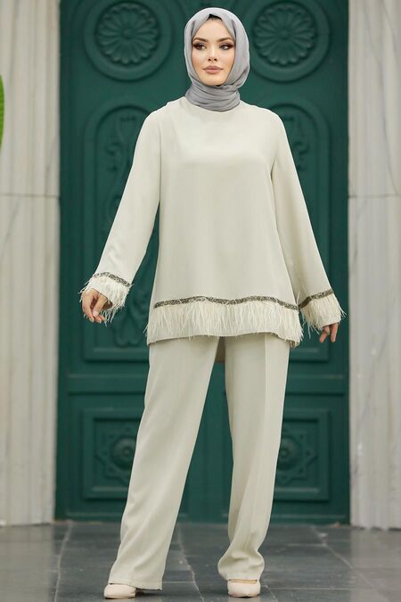  Beige Islamic Clothing Dual Suit 40012BEJ - NEVA STYLE