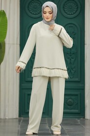  Beige Islamic Clothing Dual Suit 40012BEJ - 2