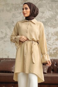  Beige Islamic Clothing Shirt 11261BEJ - 1