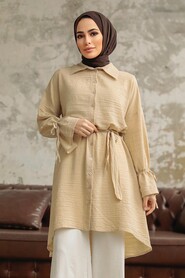  Beige Islamic Clothing Shirt 11261BEJ - 2