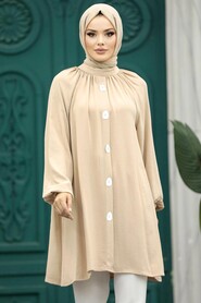  Beige Islamic Clothing Tunic 1117BEJ - 1