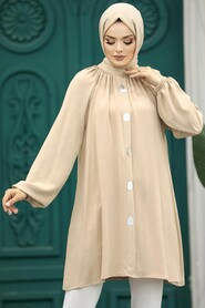  Beige Islamic Clothing Tunic 1117BEJ - 2