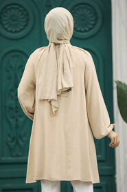  Beige Islamic Clothing Tunic 1117BEJ - 3