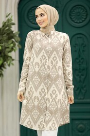  Beige Islamic Clothing Tunic 11603BEJ - 1