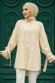 Beige Islamic Clothing Tunic 603BEJ - 1