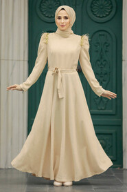  Beige Islamic Long Sleeve Maxi Dress 20481BEJ - 2
