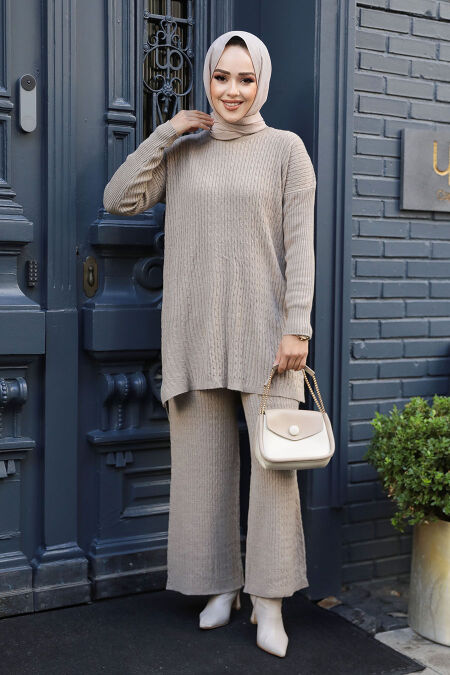  Beige Knitwear Muslim Dual Suit 33450BEJ - NEVA STYLE