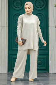  Beige Knitwear Muslim Dual Suit 33450BEJ - 2