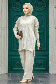  Beige Knitwear Muslim Dual Suit 33450BEJ - 1