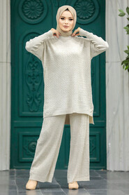  Beige Knitwear Muslim Dual Suit 33450BEJ - 3