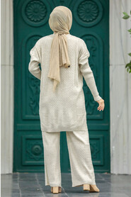  Beige Knitwear Muslim Dual Suit 33450BEJ - 5