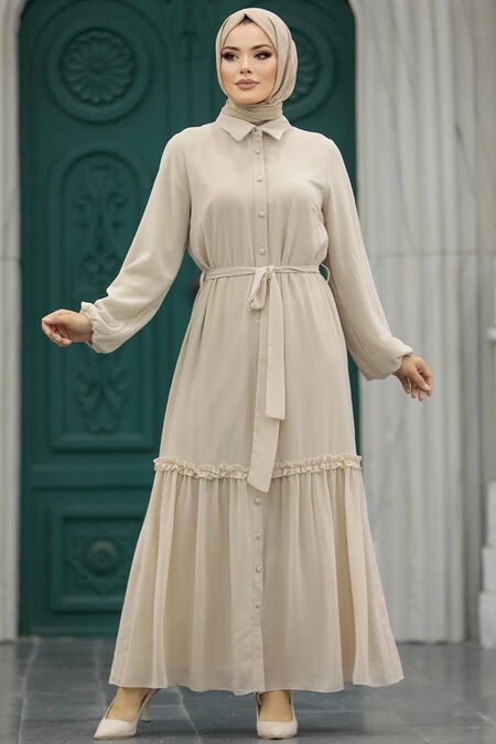  Beige Long Dress 12443BEJ - NEVA STYLE