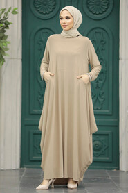  Beige Long Dress for Muslim Ladies 1686BEJ - 1