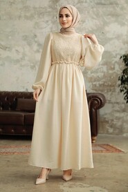  Beige Long Dress for Muslim Ladies 5857BEJ - 1