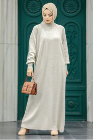  Beige Long Knitwear Dress 34293BEJ - 2