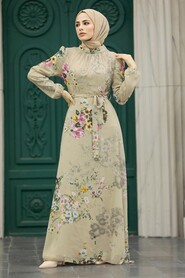  Beige Long Muslim Dress 279319BEJ - 2