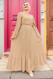  Beige Long Muslim Dress 2884BEJ - NEVA STYLE
