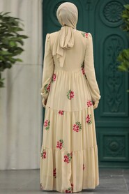  Beige Long Muslim Dress 29061BEJ - 3