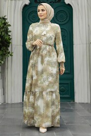  Beige Long Muslim Dress 33560BEJ - 2