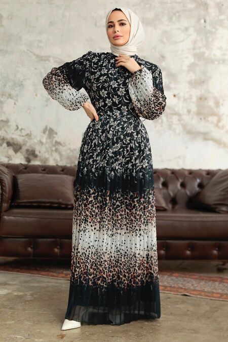  Beige Long Muslim Dress 38401BEJ - NEVA STYLE