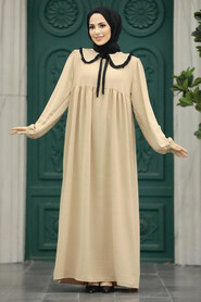  Beige Long Muslim Dress 57344BEJ - 1