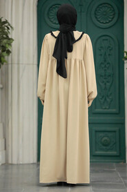 Beige Long Muslim Dress 57344BEJ - 3