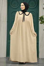  Beige Long Muslim Dress 57344BEJ - 2