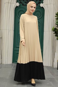  Beige Long Muslim Dress 76841BEJ - 1