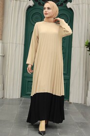  Beige Long Muslim Dress 76841BEJ - 2